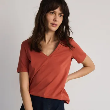 Dámské tričko Reserved - Tričko střihu regular s výstřihem do V - měděná - ZS218-28X - ZS218-28X-L