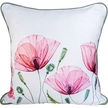 Polštář Polštář ESTR F 30, 45 × 45 cm, vlčí máky na bílém pozadí ESTR F 30