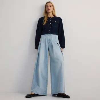 Dámské džíny Reserved - Džíny wide leg se záložkami - modrá - YT354-05J - YT354-05J-40