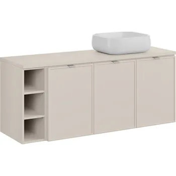 Policová skříň Závěsná skříňka Bella Cashmere Nika s deskou a umyvadlem 140 cm kašmírová