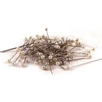 06702, Dekor. špendlíky, 55mm, 80ks, BÍLÁ PERLEŤ