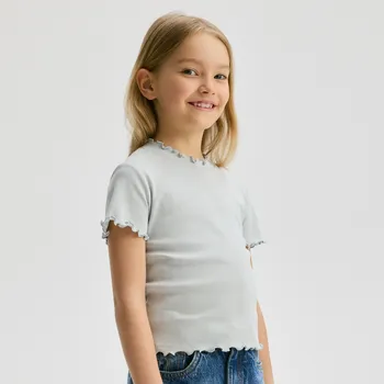 Dívčí tričko Reserved - Tričko s ozdobným lemováním - světle šedá - 840GB-09X - 840GB-09X-146