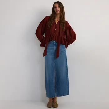 Dámská sukně Reserved - Džínová midi sukně s rozparkem - modrá - 7801B-55J - 7801B-55J-XL