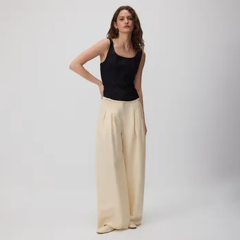 Dámské kalhoty Reserved - Lněné kalhoty se širokými nohavicemi - pšeničná - 862EV-12X - 862EV-12X-XS