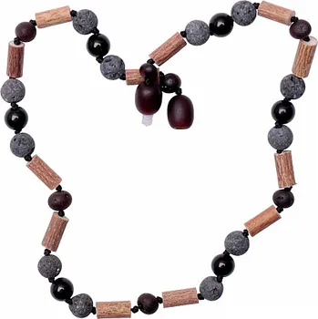 Náhrdelník Baltský jantar Jantarové korálky barvy třešně s lávovým kamenem a lískovým dřevem pro děti