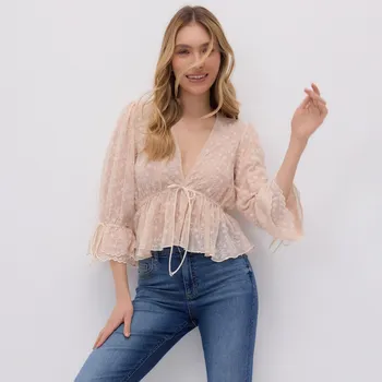 Reserved - Halenka s ozdobnou výšivkou - pastelově růžová - SU336-03X - SU336-03X-S