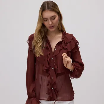 Dívčí oblečení Reserved - Košile s efektními volány - hnědá - YR198-83X - YR198-83X-S