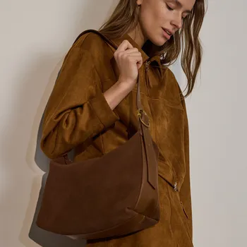 Reserved - Semišovém kabelka přes rameno - hnědá - 356CN-88X - 356CN-88X-ONE