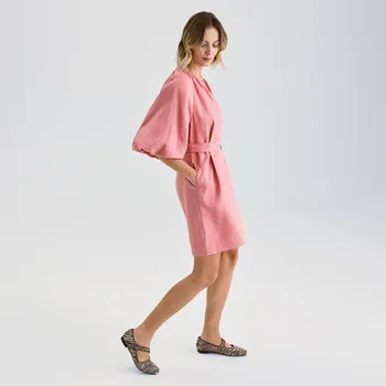 Dámské šaty Reserved - Lněné šaty s vázáním - korálová - 5140V-32X - 5140V-32X-XL