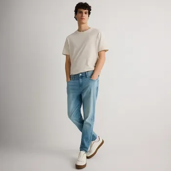 Reserved - Džíny carrot slim se sepraným efektem - modrá - YQ347-55J - YQ347-55J-32