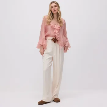 Dámské kalhoty Reserved - Kalhoty s ozdobným páskem - bílá - 1032P-00X - 1032P-00X-36