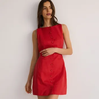 Dámské šaty Reserved - Lněné mini šaty - červená - 556EI-33X - 556EI-33X-XL