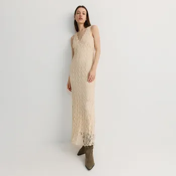 Dámské šaty Reserved - Krajkové maxi šaty - pšeničná - XO738-12X - XO738-12X-M