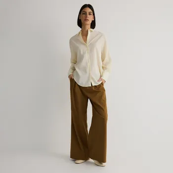 Dámské kalhoty Reserved - Široké kalhoty se záložkami - zlatavá hnědá - YT218-82X - YT218-82X-S