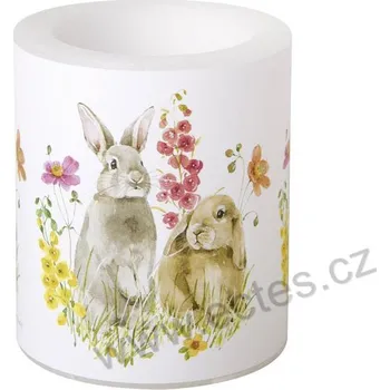 Svíčka IHR HOP ON SPRING velká dekorativní svíčka zajíčci a luční květiny