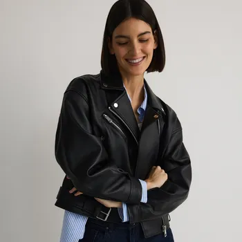 Dámský kabát Reserved - Bunda křivák s páskem - černý - ZR676-99X - ZR676-99X-XS