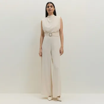 Dámské šaty Reserved - Kombinéza s ozdobným opaskem - krémová - 470EN-01X - 470EN-01X-XL