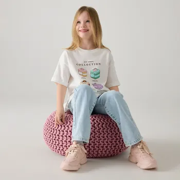 Dívčí tričko Reserved - Tričko s potiskem Pusheen - krémová - 535DB-01X - 535DB-01X-122