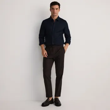 Pánské kalhoty Reserved - Kalhoty jogger se lnem - tmavě hnědá - 157EG-89X - 157EG-89X-M