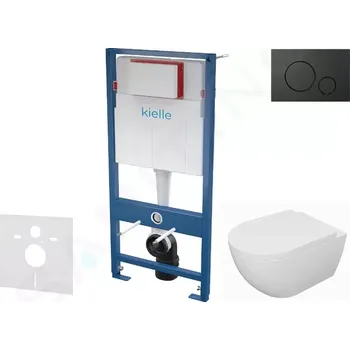 Klozet kielle Set předstěnové instalace, klozetu Oudee, sedátka softclose a tlačítka Gemini IV, matná černá 30505SS65