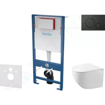 Klozet kielle Set předstěnové instalace, kompaktního klozetu Gaia, sedátka softclose a tlačítka Gemini IV, matná černá 30505SS58