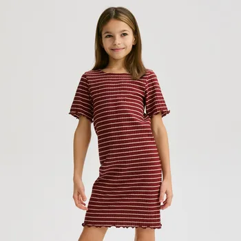 Dětská móda Reserved - Žebrované pruhované šaty - hnědá - 899EG-83X - 899EG-83X-U12