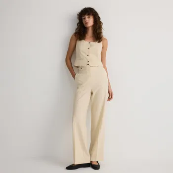 Reserved - Rovné kalhoty s pukem - krémová - YT217-01X - YT217-01X-XL