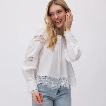 Dámské tričko Reserved - Bavlněná halenka s vázáním - bílá - XG907-00X - XG907-00X-S