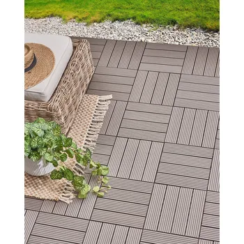 Venkovní dlažba Venkovní podlaha šedá WPC kompozitní palubní dlaždice zámkové desky do každého počasí Beliani