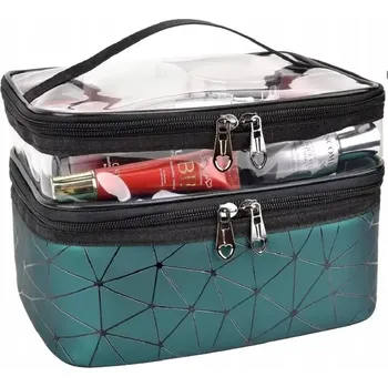Organizér oblečení Kufřík na kosmetiku RO1 zelený (Dámská kosmetická taštička/kufřík - 2 patra na zip)