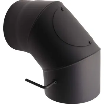 Kouřovod Koleno kouřovodu s čistícím otvorem a klapkou, 1,5 mm, 90°, 160 mm, černé, páka klapky na levé straně, 8594158754943