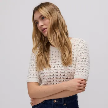 Dámský svetr Reserved - Ažurový svetr s krátkými rukávy - krémová - 436EB-01X - 436EB-01X-S