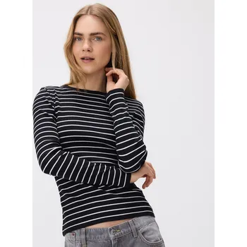 Dámské tričko Reserved - Žerzejový top z žebrovaného úpletu s dlouhým rukávem - černý - 2898T-99M - 2898T-99M-XS