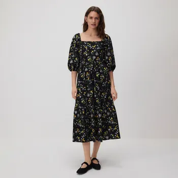 Dámské šaty Reserved - Bavlněné midi šaty - černý - 842EV-99X - 842EV-99X-XS