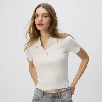 Dámský svetr Reserved - Halenka s polo límečkem - krémová - 106EF-01X - 106EF-01X-S