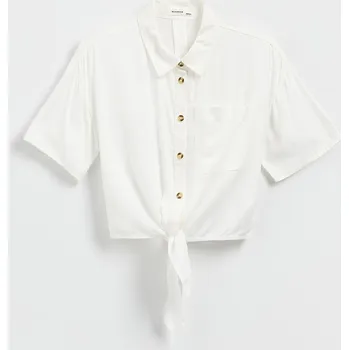 Dětská móda Reserved - Viskózová košile s&nbsp;vázáním - krémová - 444DA-01X - 444DA-01X-152