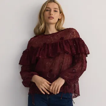 Dámská halenka Reserved - Krajková halenka - hnědá - 574DG-83X - 574DG-83X-L