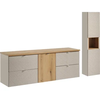 Koupelnová sestava Viva Cashmere s deskou a skříňkami 160 cm kašmírová/dub coast evoke