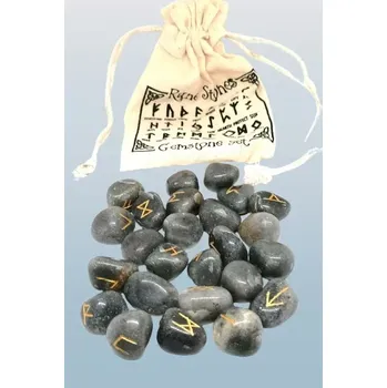 Runové kameny z šedého achátu se sáčkem