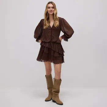 Dámské šaty Reserved - Mini šaty s volány - hnědá - 508FB-88X - 508FB-88X-XXL