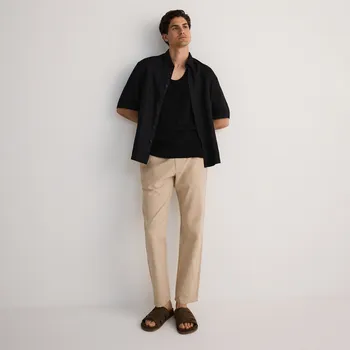 Pánské kalhoty Reserved - Kalhoty chino regular s příměsí lnu - béžová - 5542L-08M - 5542L-08M-30-3