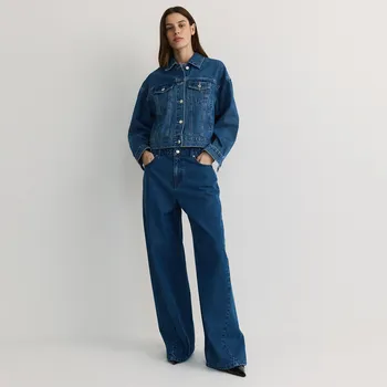 Dámské džíny Reserved - Široké džíny s ozdobnou vsadkou - modrá - YS788-55J - YS788-55J-38