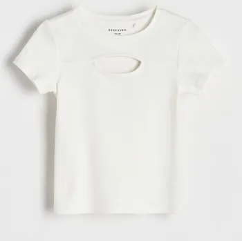 Dětská móda Reserved - Žebrované tričko s výstřihem na zádech - krémová - 542DB-01X - 542DB-01X-140