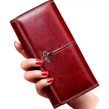 Peněženka Velká dámská peněženka ROC10 (Elegantní vínová dámská kožená peněženka - 14 přihrádek a 1 kapsa na zip)