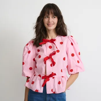 Dámské tričko Reserved - Halenka s ozdobným vázáním - růžová - 944GQ-30X - 944GQ-30X-L