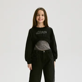 Dívčí mikina Reserved - Mikina s imitací trička - černý - 504EG-99X - 504EG-99X-146