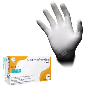 Vyšetřovací rukavice PURA COMFORT Nitrilové vyšetřovací rukavice bez pudru, bílé, 100ks/balení