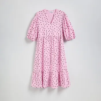 Dámské šaty Reserved - Midi šaty s vysokým podílem viskózy - růžová - 6771B-30X - 6771B-30X-S