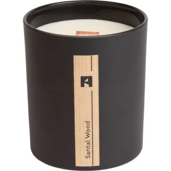 Svíčka AROMKA Přírodní vonná svíčka sójová s dřevěným knotem, Santalové dřevo, Černá, 300 ml