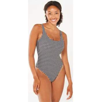 Dámské plavky OLAIAN Dámské jednodílné plavky texturované Aurely Vichy 42 ČERNÁ